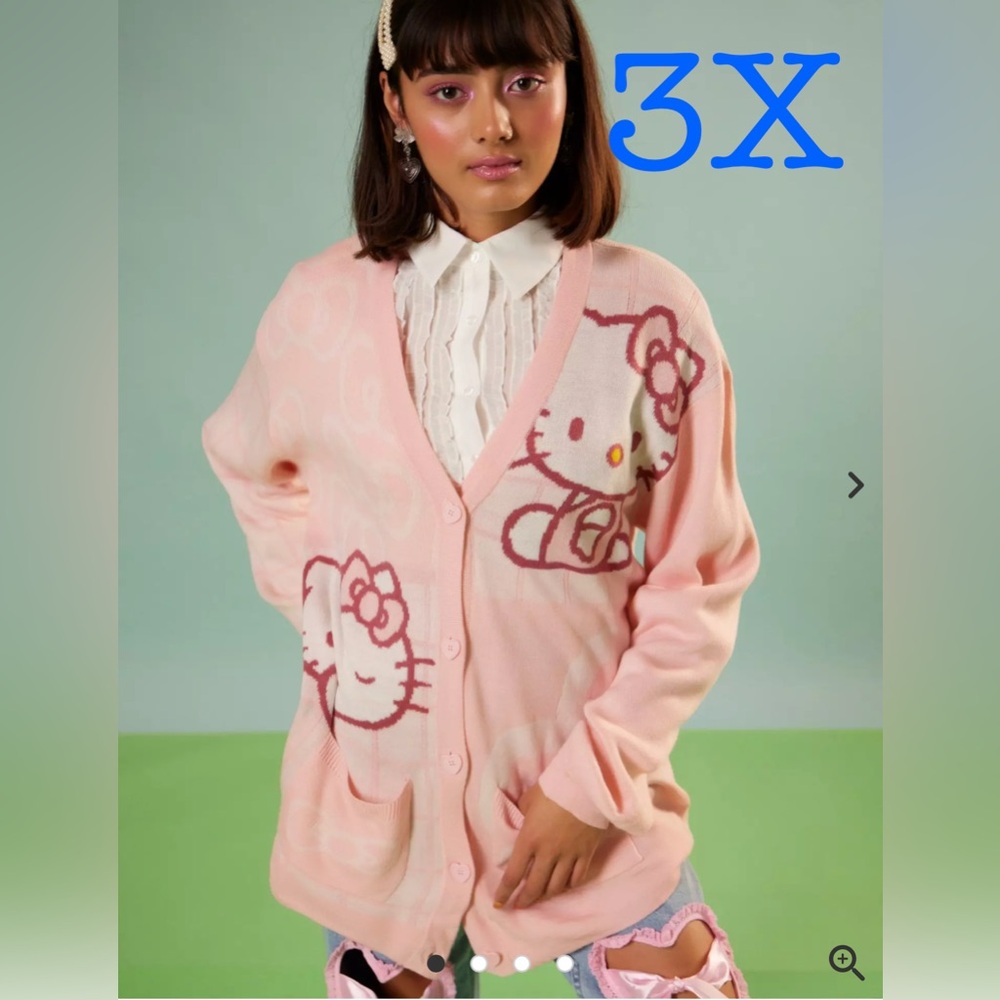 3X Hello Kitty Pink Grid Girls Cardigan
